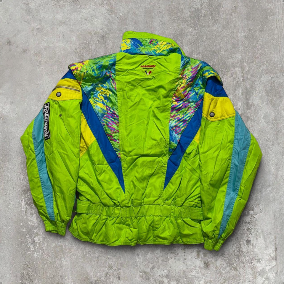 Vintage Rossignol 80s 90s Neon Green Ski Jacket Colourblock Retro Snow ...