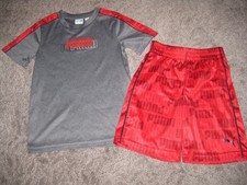 PUMA Boys 2 piece outfit shorts set outfit size 6 Black Red Gray Polyester
