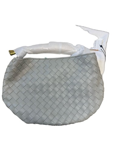 Bottega Veneta Sardine Light Grey Intrecciato Woven Gold Handle Bag