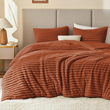 Fluffy Comforter Set King Size - Super Soft Faux Fur Stripe Jacquard Comforter 1