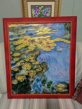 Vintage Original 23 X 27 Frames Abstract Impressionist Lilly Oil Painting Canvas