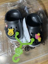 Image of New Black Crocs classic clogs toddler baby size UK 4/ EU 19-20 With Charms