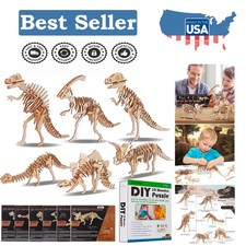 Set of 6 Wooden Dinosaur Assembly Models - Fun Educational Family Activity