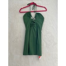 Cider Green Halter Mini Dress Cutout Lace Up Linen Blend CD20240307456749LD