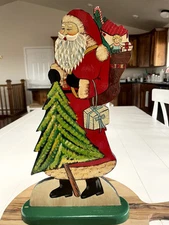 Vintage Folk Art Textured Santa Claus With Christmas Tree Dummy Board 15", EUC
