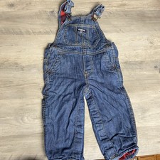 Oshkosh B  gosh 12 Months Classic Denim Blue Jeans Overalls Red Plaid Flannel