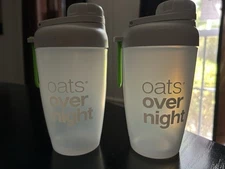 2x Blender Bottles Oats Overnight White Green Shaker Oatmeal NEW DESIGN BPA Free