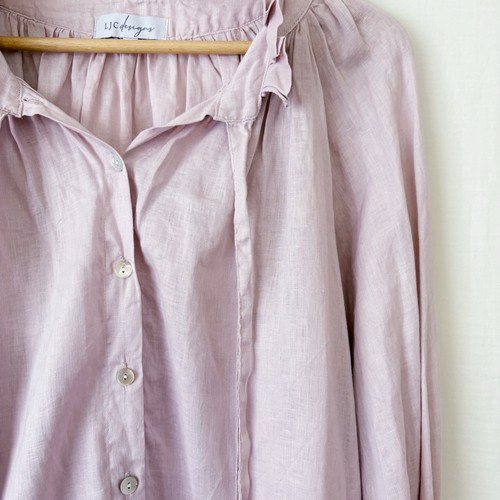 LJC Designs Shirt Blouse Size XL Lilac Pink Purple Linen Button Long Sleeve Ties - Picture 4 of 10