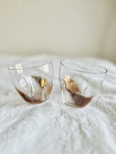 Hennessy Cognac Gold Splash Glasses - Speckled Thumb Print - SET OF 2