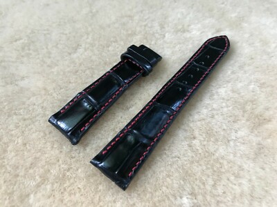 20mm/16mm Black Alligator Crocodile Embossed Leather Watch Strap Band
