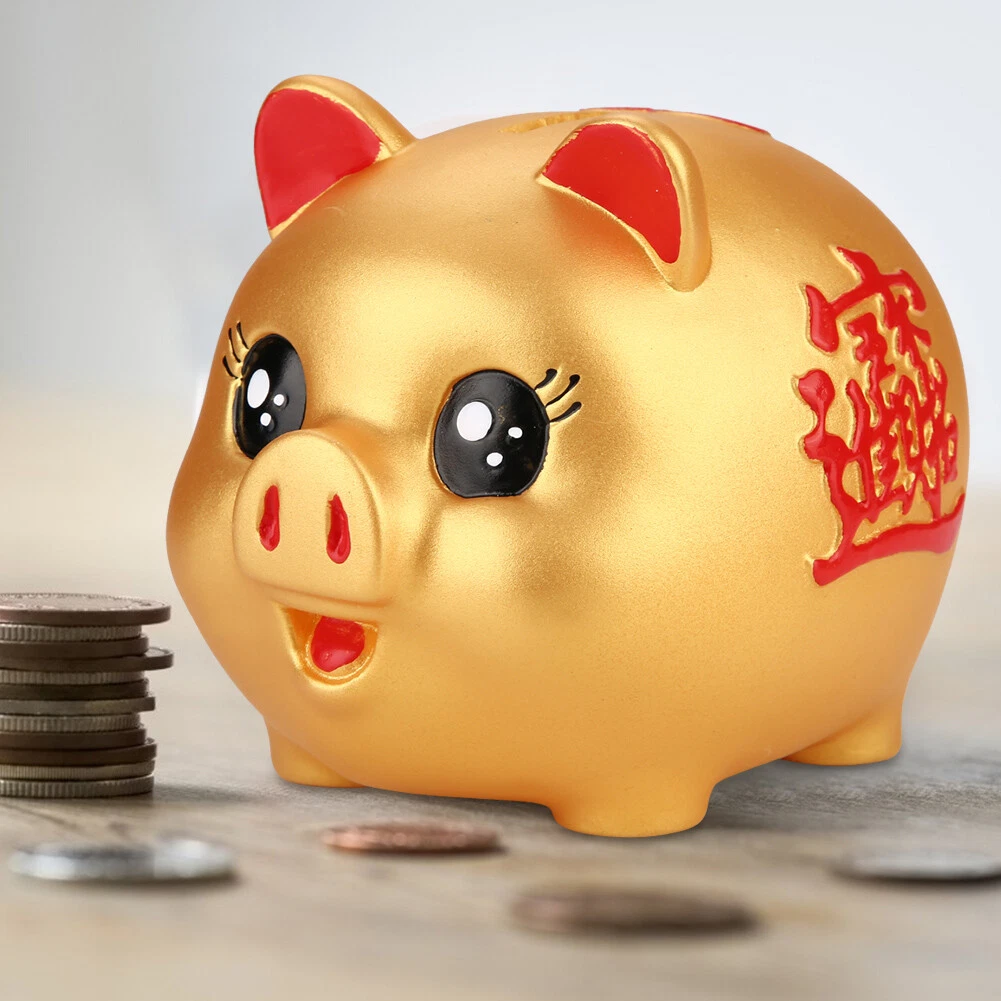 01 Ceramic Piggy Bank Gold Cute Pig Lucky Porcelain Fortune Pig