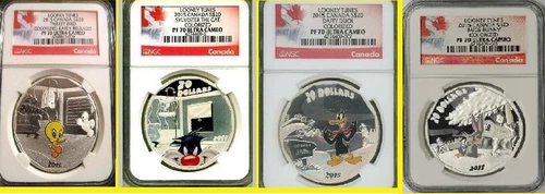 2015 Canada 4 oz. Colorized Silver Looney Tunes 4 Coin original Set NGC PF 70 UC