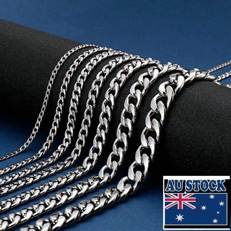 Wholesale Real Stainless Steel 2 7mm Curb Cuban Chain Necklace 40 90cm