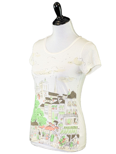 J. T-shirt Crew Paris Cafe stampa cotone verde pesca marrone chiaro PICCOLA - Foto 5 di 13