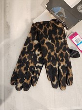 NWT $38 Vince Camuto Vegan Leopard Print Black Gloves Sz S / M Faux Leather