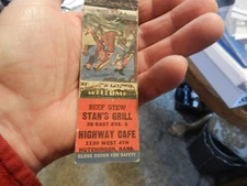 Vintage matchbook cover restaurant Stans Grill Highway Cafe Hutchinson Kansas