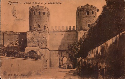Vintage Postcard Roma Porta Appia o San Sebastiano horse buggies Rome Italy