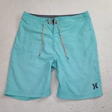 Hurley Board Shorts Mens 30 Teal Aqua Polyester Un Lined Swim Trunks Beach