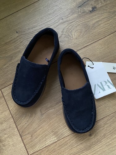NEW ZARA KIDS BOYS BLUE SUEDE LEATHER BOAT LOAFER SHOES SIZE US 8 24 - Picture 2 of 7