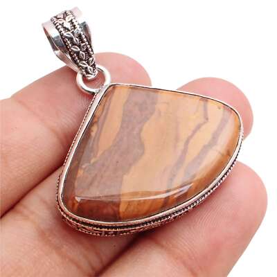 Tiger Jaspis Edelstein Versilbert Handmade Anhänger Schmuck Gift 3.2cm P-13810
