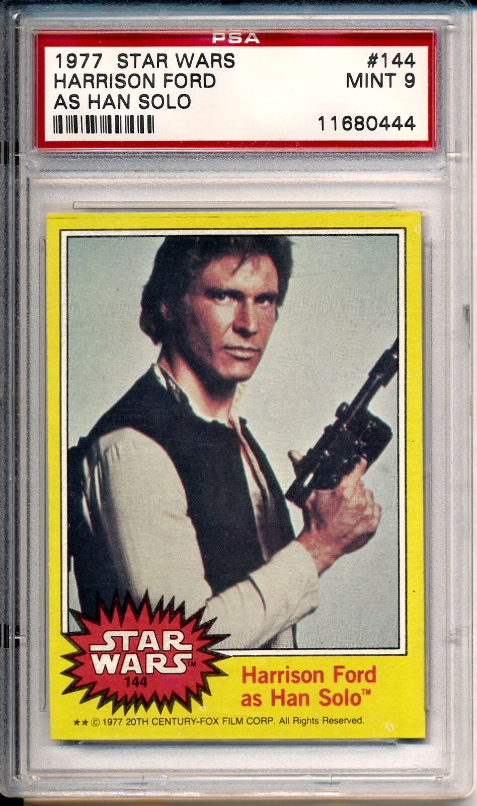 1977 Topps Star Wars Yellow #144 Han Solo Harrison Ford as PSA 9