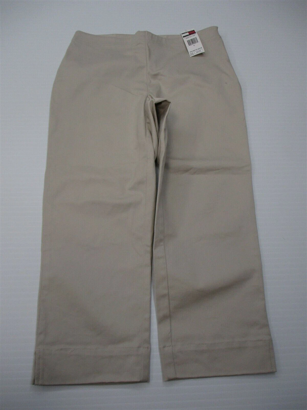 new TOMMY HILFIGER Capri Pants Women's Size 8 Cotton Stretch Flat Front Beige