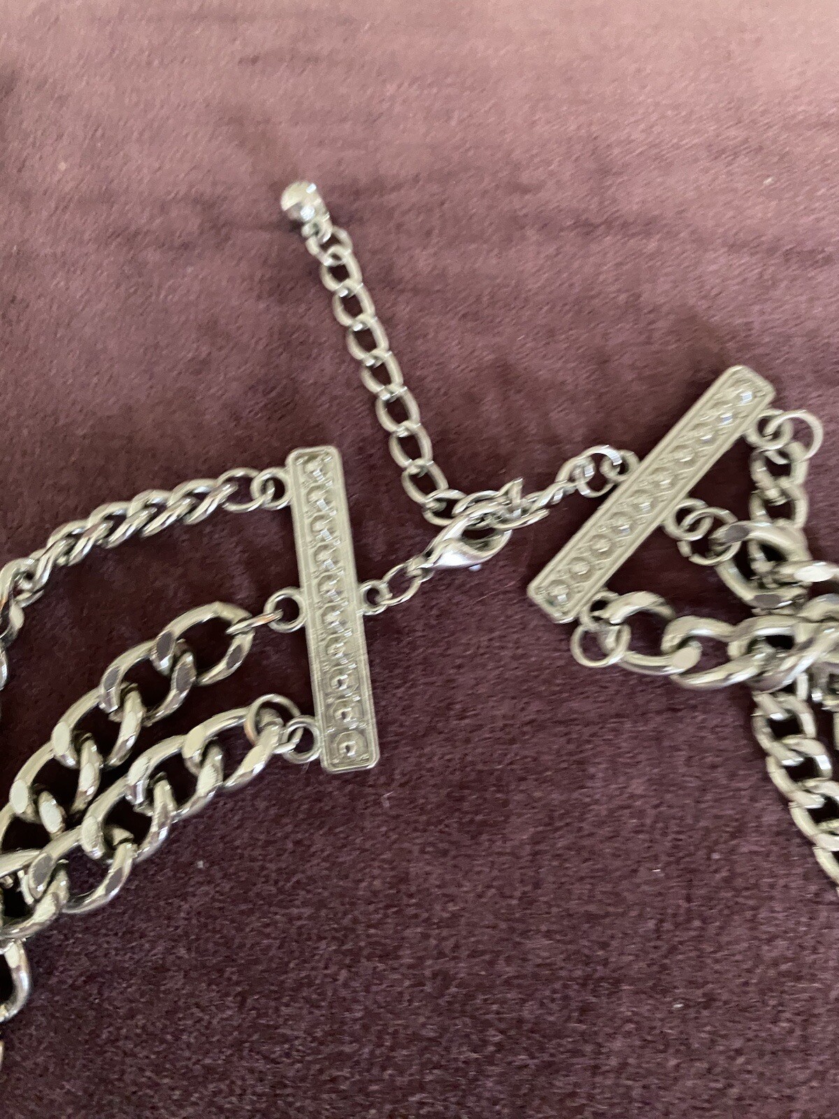 Funky Silver Tone Chains Choker large Pendant Rhi… - image 6