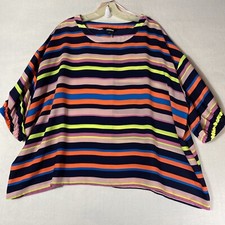 Project Runway WINNER Neon Striped Slight Handkerchief Hem Oversized Top Blouse
