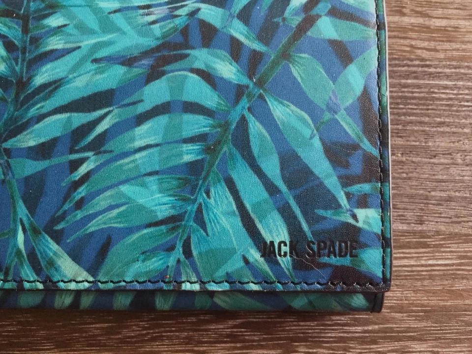 JACK SPADE BLUE PALM LEAF LEATHER MENS DESIGNER CONTINENTAL JACKET WALLET - NWT - Image 3 of 4