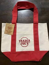 - TRADER JOES ~ RED COLOR ~ MINI CANVAS TOTE BAG ~ BRAND NEW ~