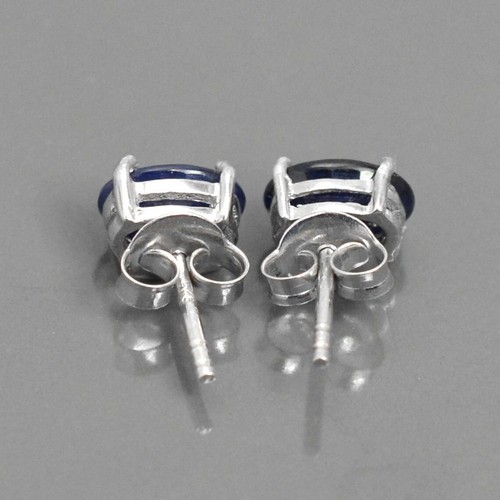Blauer Saphir Oval Edelstein Ohrstecker 925 Sterling Silber Handarbeit Ohrringe - Bild 3 von 5