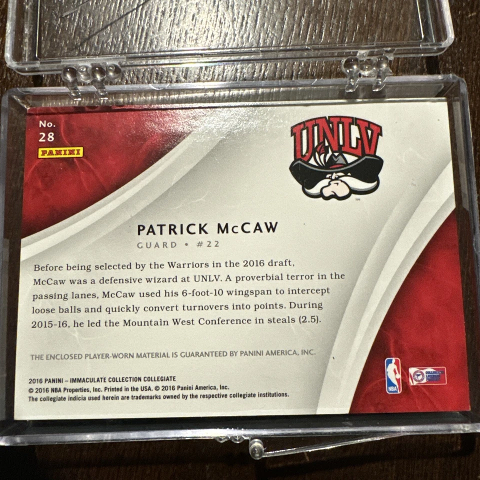 UNLV Panini Immaculate Collegiate Patrick McCaw patch auto 2/2 One of Two - Image 2 of 2