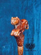 Regal Roar Handcrafted Wooden Carved Cane showcasing a Tiger Striking Presence
