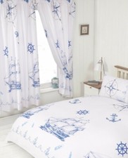 Nautical White Blue Sailing Boat Ship Compass Anchors Rope Single Duvet Bedding 