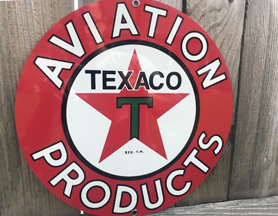 #ad Texaco Aviation gasoline Oil Gas metal round sign $23.00