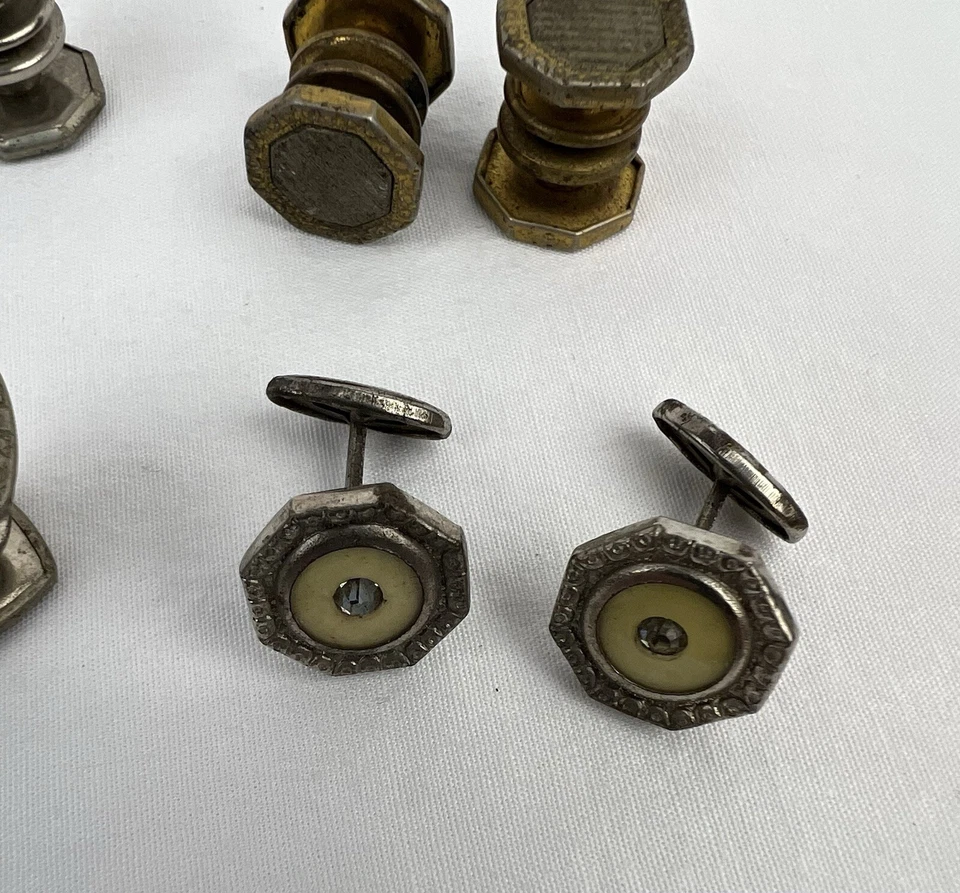 Lote de Gemelos Anson Snap Link Madre Perla Ojo de Tigre Antiguo Dorado Plata Foto 2 de 4