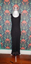 Vintage 90's Y2K Knit Maxi Tank Dress Black Beaded Whimsigoth Crochet Grunge