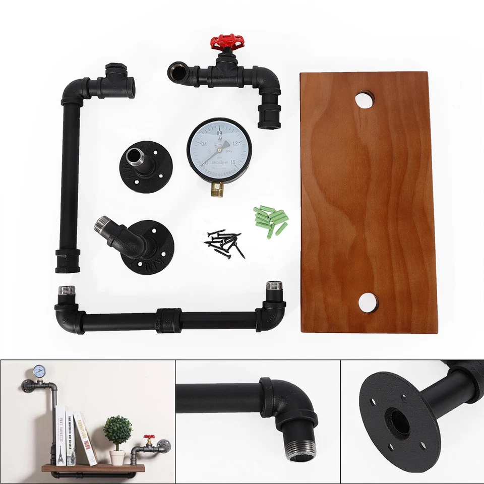 Retro Storage Unit Industrial Tier Wall Shelf Wooden Bookcase Rectangular - Image 4 of 4