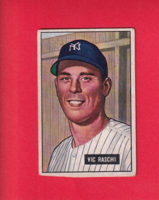 1951 Bowman #25 Vic Raschi VG (Miscut bottom left) New York