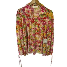 NWT $245 La Fuori Silk Floral Long Sleeve Blouse Medium