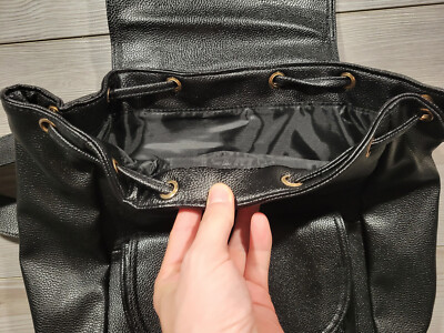Bella Russo Black Pebbled Leather Drawstring Backpack with Front Pocket BELLA RUSSO FAUX LEATHER BACKPACK in EUC | eBay main image 2