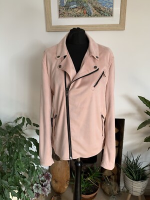 Zara Man Pink Faux Suede Jacket Coat Mens Biker Bomber Size Large  UK