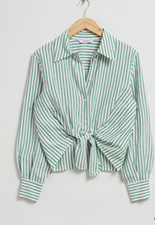 other stories Relaxed Tie Knot Shirt White Green Long Sleeve Women Size:4