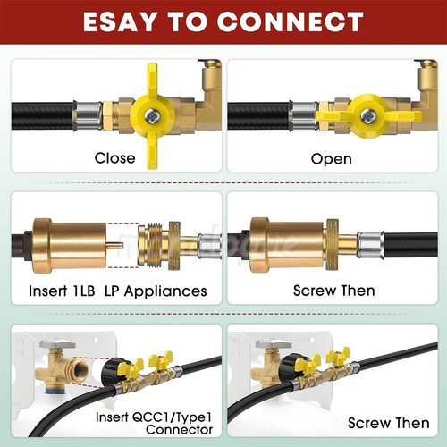 Tubo adattatore splitter propano 2 vie Y 5 piedi, convertitore 1 libbra-20 libbre con valvola di spegnimento - Foto 6 di 32