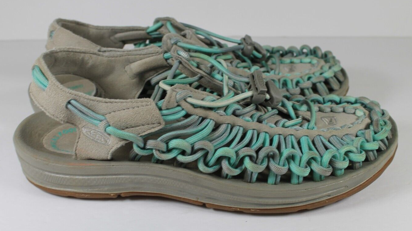 Sandali slip on Keen donna Uneek grigio e verde acqua corda rotonda casual taglia 6 5