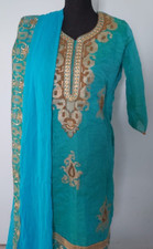 Embroidered Chanderi Silk Straight Suit in Teal Green