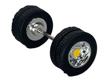 1/64 DCP PARTS CHROME/YELLOW 10 HOLE WHEEL  TIRE PAIR W/ AXLE