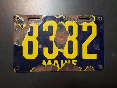 Vintage 1913 Maine Porcelain License Plate Auto Car Tag Vehicle