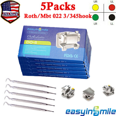 Dental Self-ligating Orthodontic Brackets Metal Passive Roth/MBT 022 3/345 Hooks