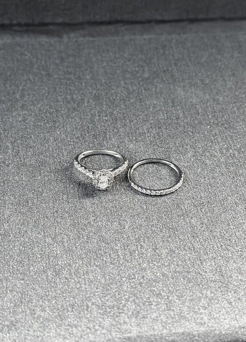 Engagement Ring and Wedding Band set 14k White Gold-image